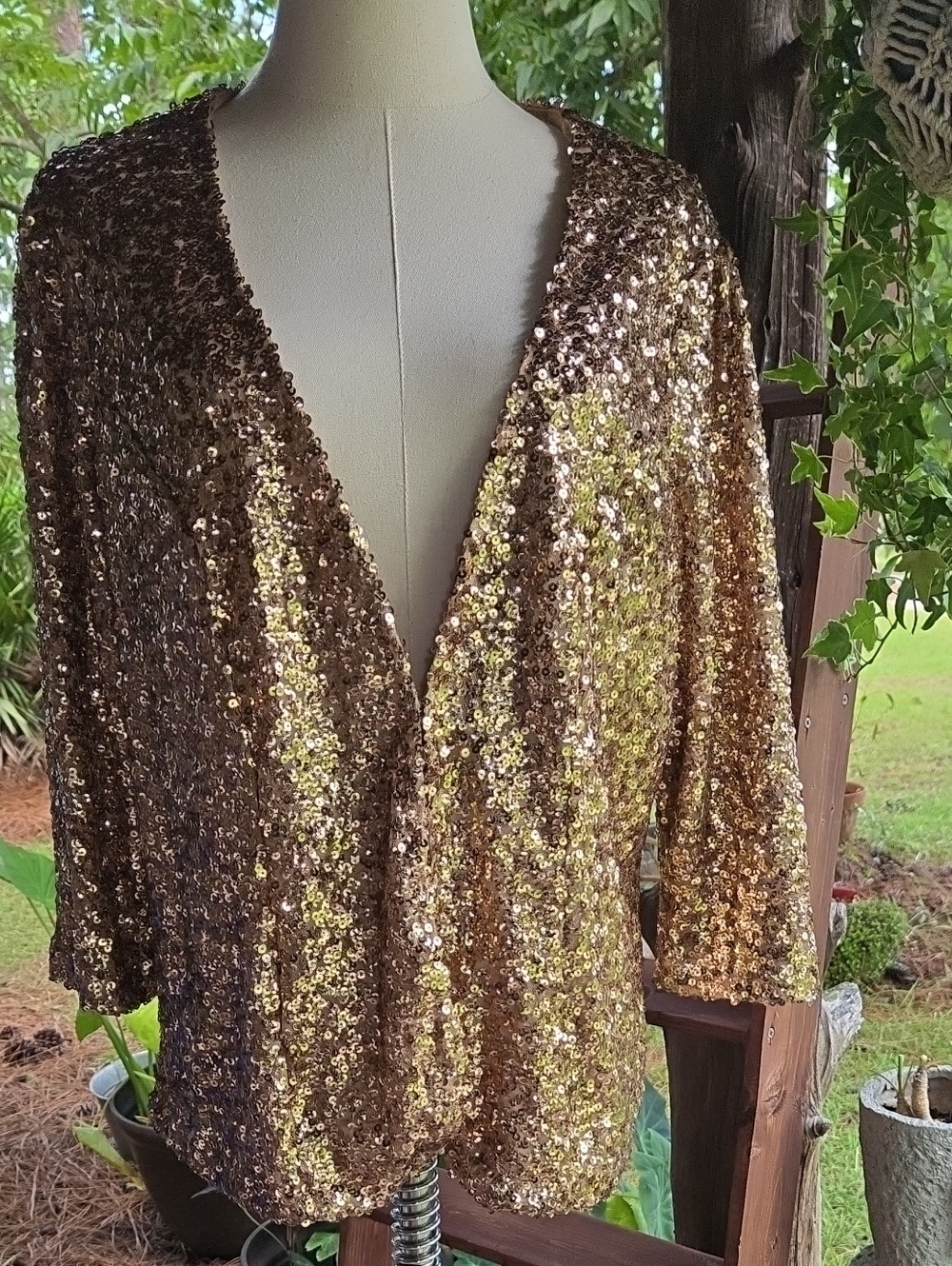 INC International Concepts Gold Sequined Lightweight Blazer